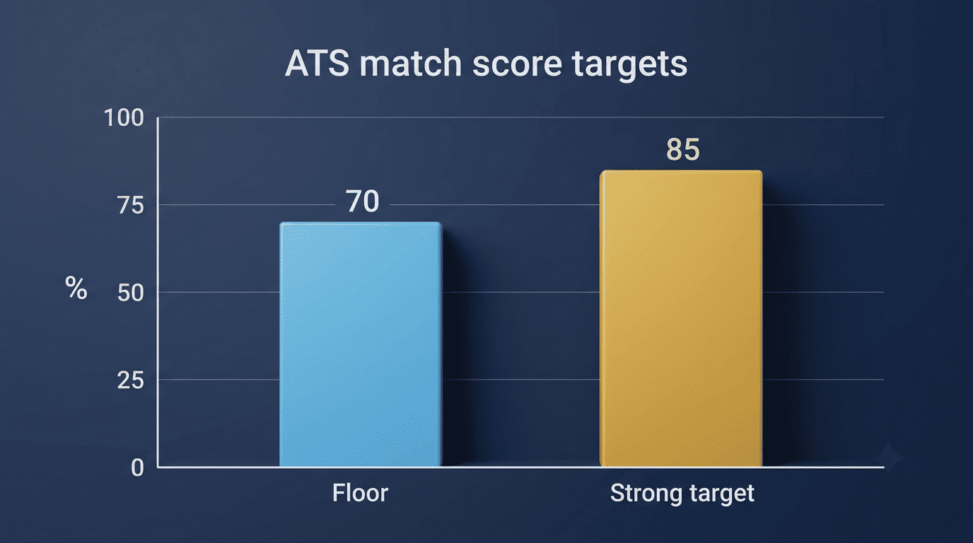 Bar chart comparing a 70% ATS score floor with an 85% strong target