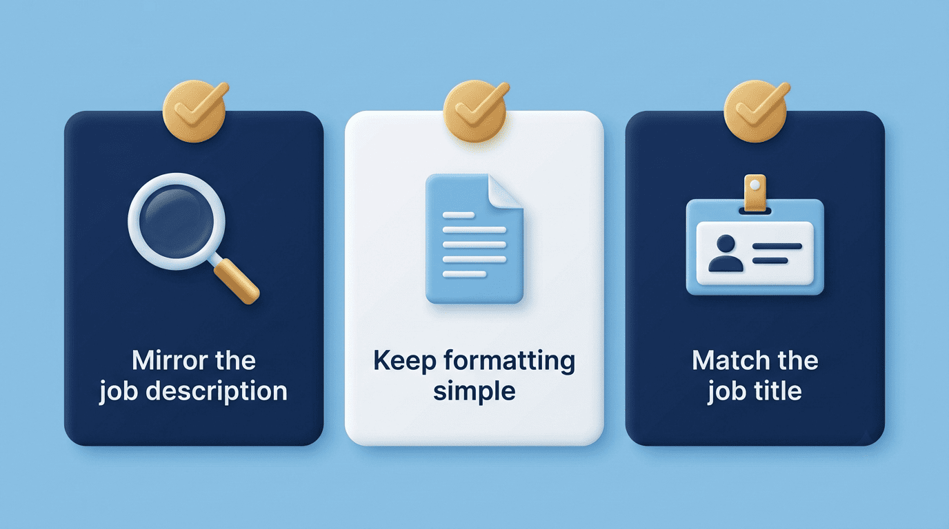 ATS checklist: mirror the job description, keep formatting simple, match the job title