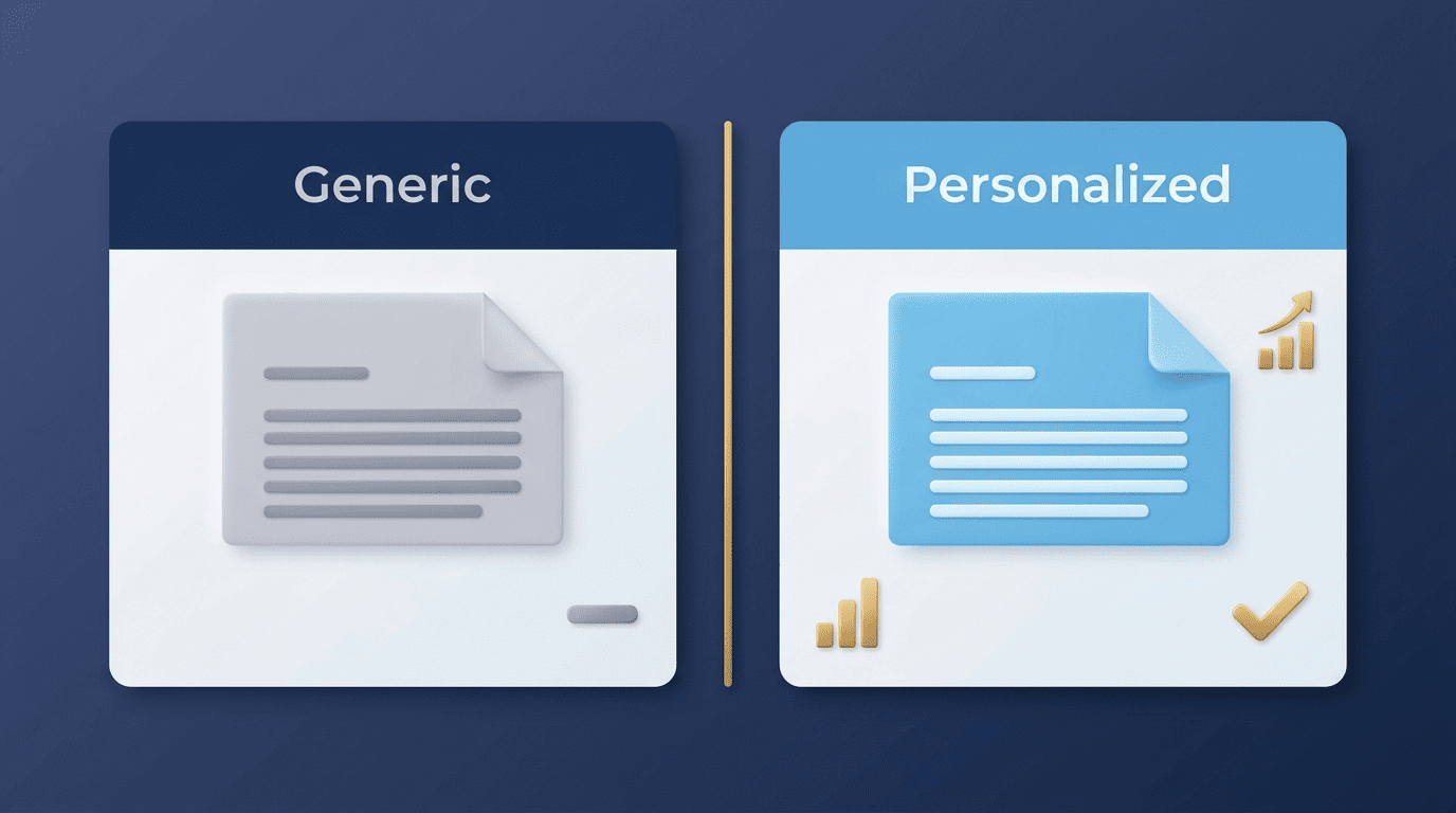 Generic cover letter phrasing versus a personalized version with real metrics