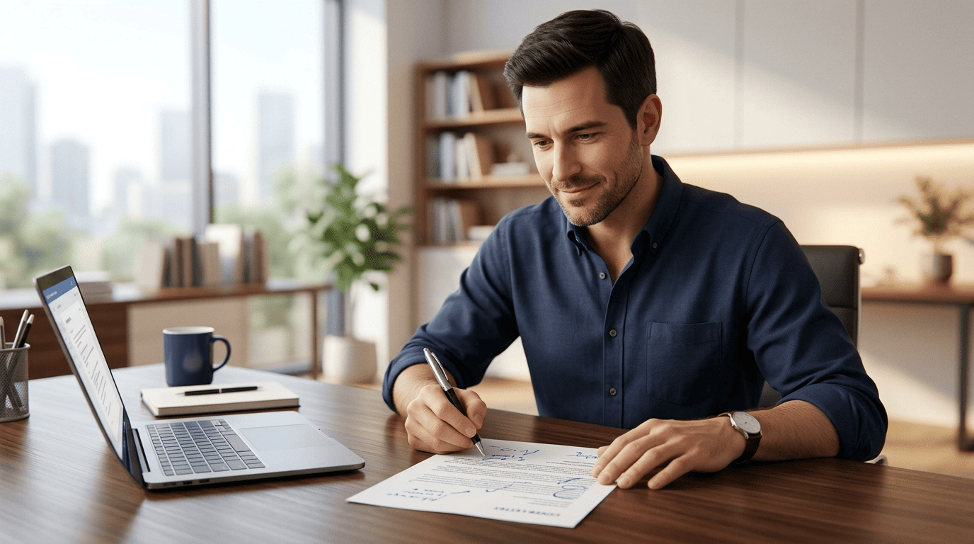 A person carefully editing a printed cover letter by hand