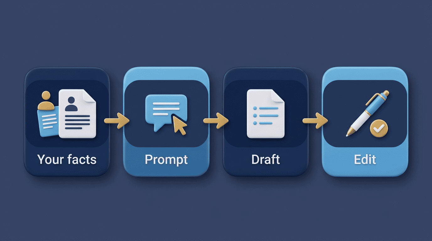 Four-step ChatGPT resume workflow: your facts, prompt, draft, edit