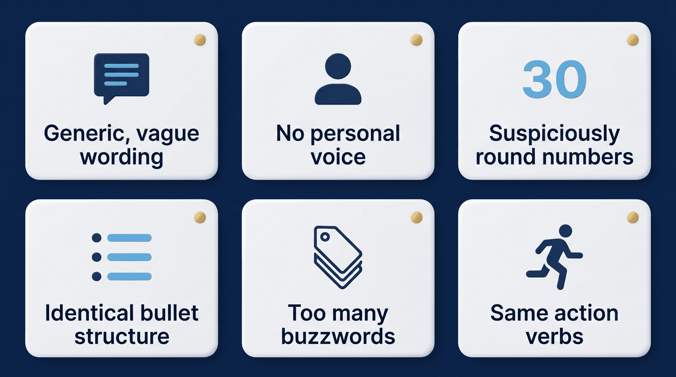 Six tells recruiters notice in copy-pasted AI resumes, from generic wording to identical bullet structure